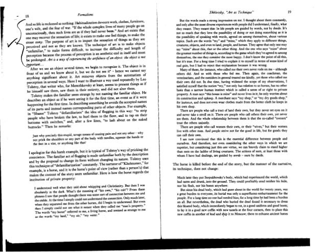 The Russian Formalist, Victor Shklovsky, Re-Interprets Literature in Art As Technique